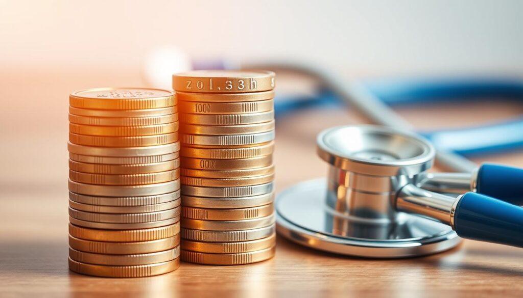 A crisp, clean medical-themed illustration showcasing a stack of Polish złoty coins and a stethoscope, symbolizing the healthcare system and financial aspects of health insurance. The composition features warm, natural lighting and a soft, blurred background, emphasizing the focal point. The image conveys a sense of professionalism, health, and financial responsibility, aligning with the article's subject and section title.
