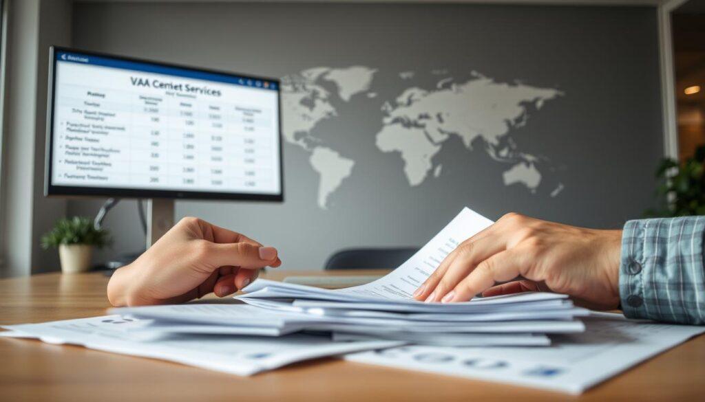 A professional, high-quality photograph taken with an iPhone 16 Pro Max, capturing the essence of "intra-community provision of services". In the foreground, a pair of hands carefully organizing financial documents, symbolizing the intricate paperwork involved in cross-border service transactions. The middle ground features a modern office setting, with a computer screen displaying relevant VAT calculations and regulations. In the background, a world map subtly suggests the international nature of the service, with muted colors and a sense of tranquility. The lighting is soft and natural, creating a sense of professionalism and attention to detail. The overall composition and framing convey the complexity and importance of understanding the nuances of intra-community service provision. A professional, high-quality photograph taken with an iPhone 16 Pro Max, capturing the essence of "intra-community provision of services". In the foreground, a pair of hands carefully organizing financial documents, symbolizing the intricate paperwork involved in cross-border service transactions. The middle ground features a modern office setting, with a computer screen displaying relevant VAT calculations and regulations. In the background, a world map subtly suggests the international nature of the service, with muted colors and a sense of tranquility. The lighting is soft and natural, creating a sense of professionalism and attention to detail. The overall composition and framing convey the complexity and importance of understanding the nuances of intra-community service provision.